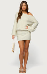 Edikted Off Shoulder Sequin Knit Mini Dress