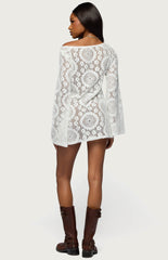 Edikted Off Shoulder Sheer Lace Mini Dress