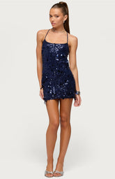 Edikted Nala Backless Sequin Mesh Mini Dress