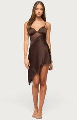 Edikted Kit Asymmetric Lacey Satin Effect Dress