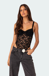 Edikted Lace & Satin Cupped Bodysuit
