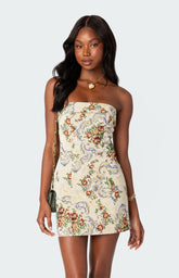 Edikted Floral Tapestry Lace Up Mini Dress