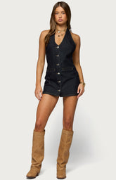 Edikted Destinee Denim Halter Mini Dress