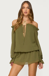 Edikted Delphine Off Shoulder Chiffon Romper