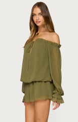Edikted Delphine Off Shoulder Chiffon Romper