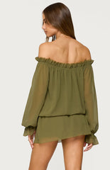 Edikted Delphine Off Shoulder Chiffon Romper