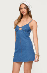 Edikted Maleeka Cut Out Denim Mini Dress