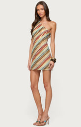 Edikted Agua Zigzag One Shoulder Mini Dress