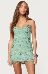 Edikted Embellished Fringed Backless Mini Dress