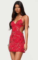 Edikted Annalee Backless Beaded Chiffon Mini Dress