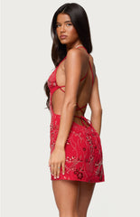 Edikted Annalee Backless Beaded Chiffon Mini Dress