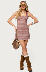 Edikted Clarren Lacey Gingham Mini Dress