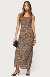 Edikted Ayanah Leopard Printed Backless Maxi Dress