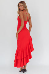 Bold Love One-Shoulder Asymmetric Hem Dress Red