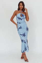 One Night Cowl Halterneck Maxi Dress Lily Blue