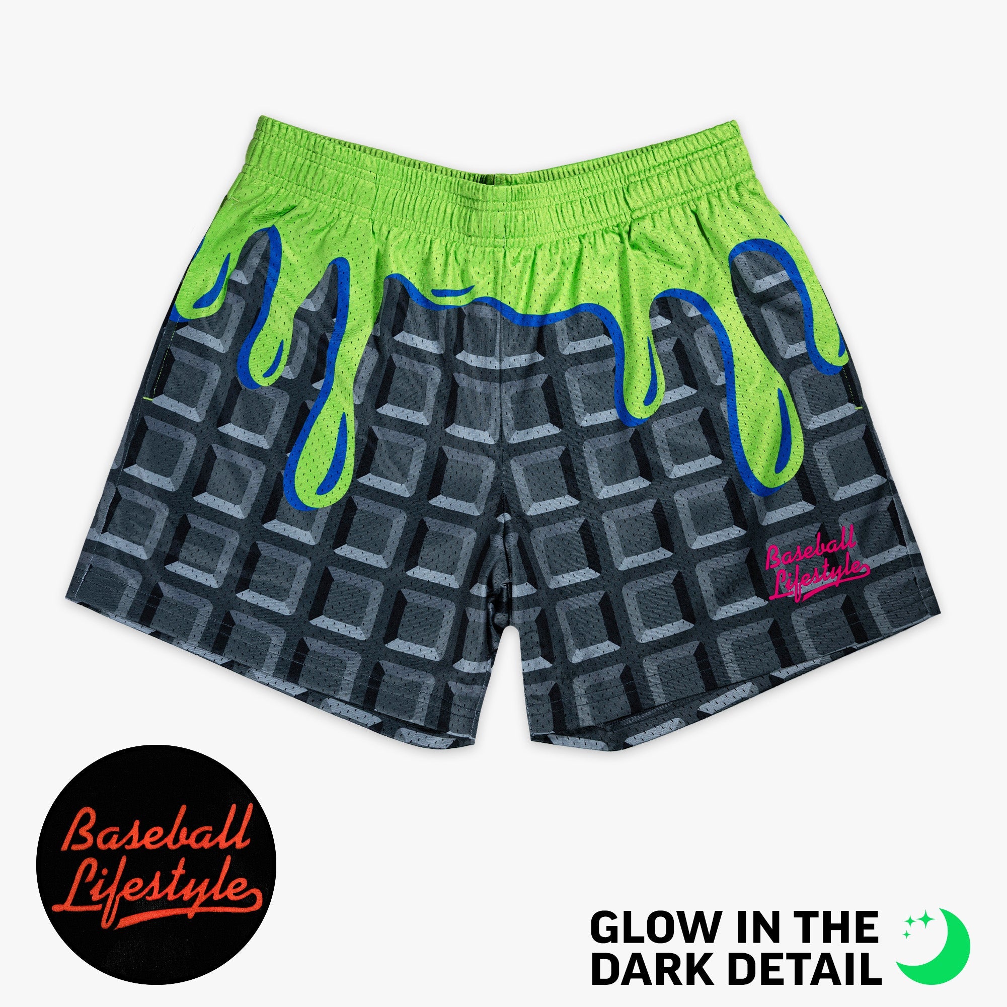 Black youth shorts with glow-in-the-dark "Spooky SZN Waffle" detail