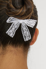Penny Lace Bow Hairpin White