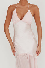 Aysah Chiffon Hem Halter Maxi Dress Pink