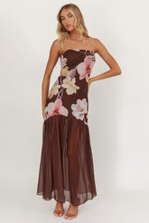 Wilma Sheer Hem Strapless Midi Dress Orchids Brown