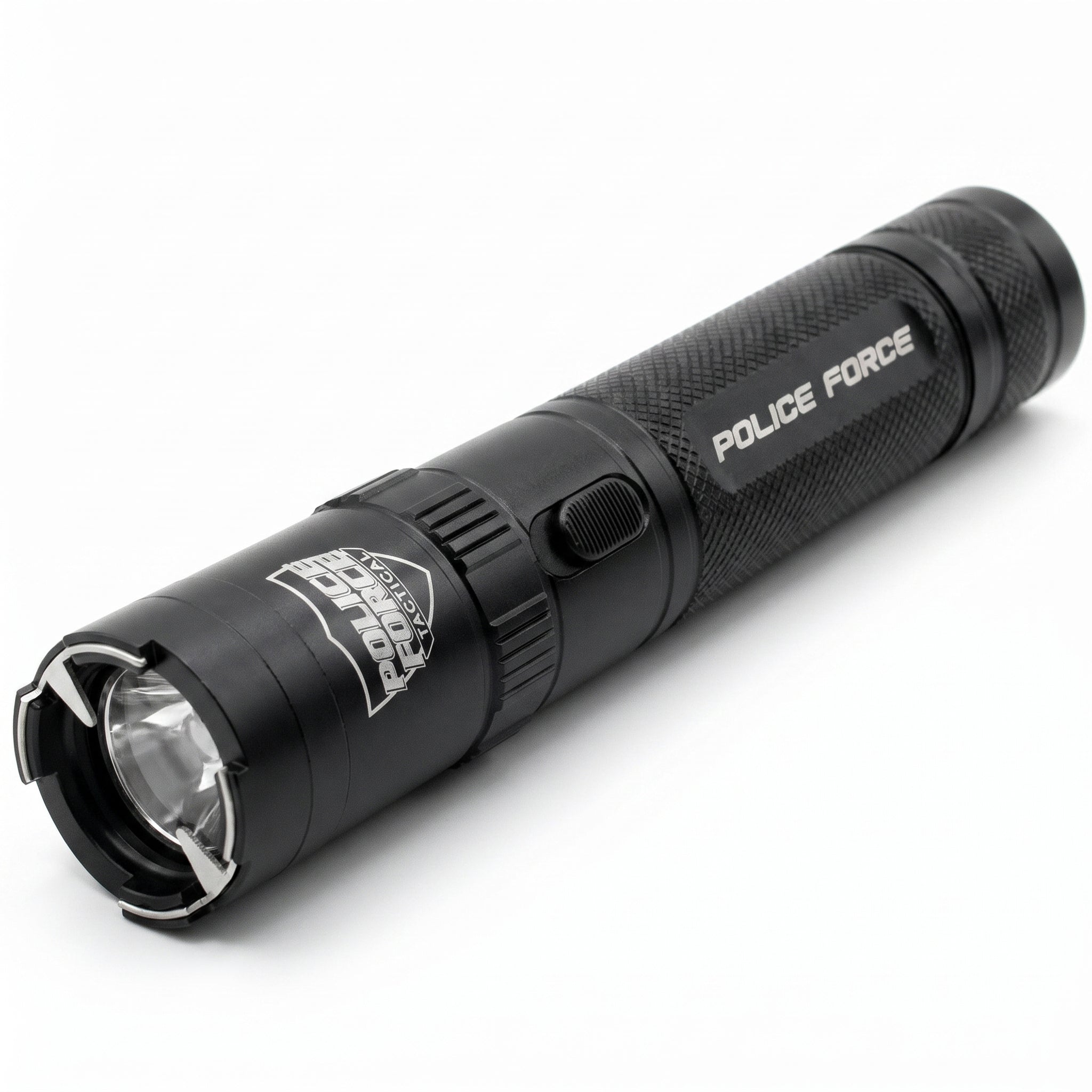 A hand holding a Police Force Tactical Stun Gun Flashlight Black 9.2M