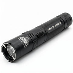A hand holding a Police Force Tactical Stun Gun Flashlight Black 9.2M