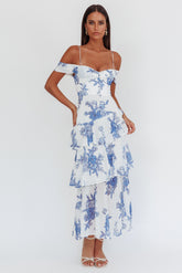 Veda Off-Shoulder Maxi Dress Floral Blue