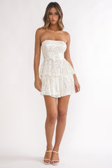 Provence Bloom Tiered Sequin Mini Dress White