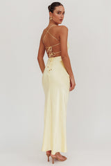 Dolce Life Backless Satin Maxi Dress Butter