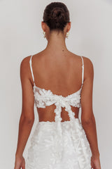 Casi Tied Back Crop Top Embroidered White
