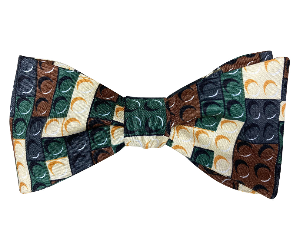 green and brown lego inspired self tie bow tie