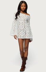 Edikted Off Shoulder Sheer Lace Mini Dress