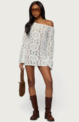Edikted Off Shoulder Sheer Lace Mini Dress
