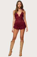 Edikted Lanney Ruffled Sheer Lacey Romper