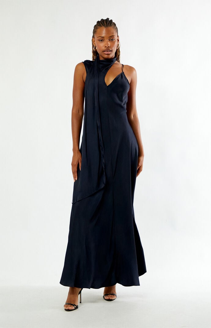 WEWOREWHAT Wrap Neck Maxi Slip Dress