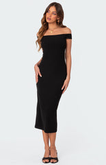 Edikted Kyla Off Shoulder Ribbed Midi Dress
