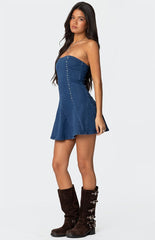 Edikted Fara Strapless Denim Mini Dress