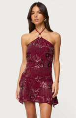 Edikted Adria Bead & Sequin Mini Dress