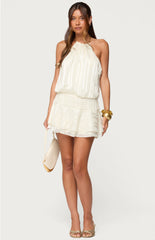 Edikted Glossy Striped Drop Waist Mini Dress