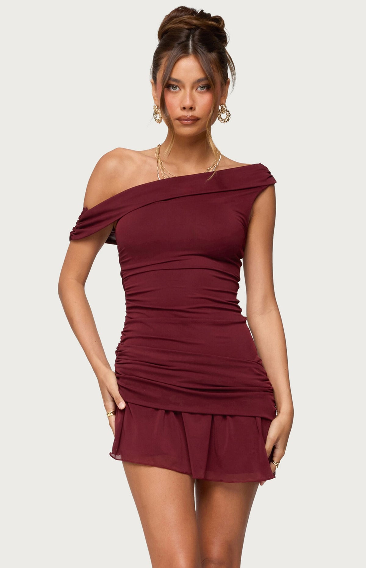 Edikted Gesibelle Off Shoulder Mesh Mini Dress
