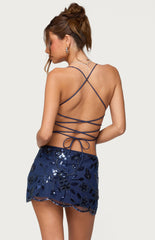 Edikted Beaded & Sequin Backless Mini Dress