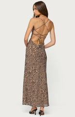 Edikted Ayanah Leopard Printed Backless Maxi Dress