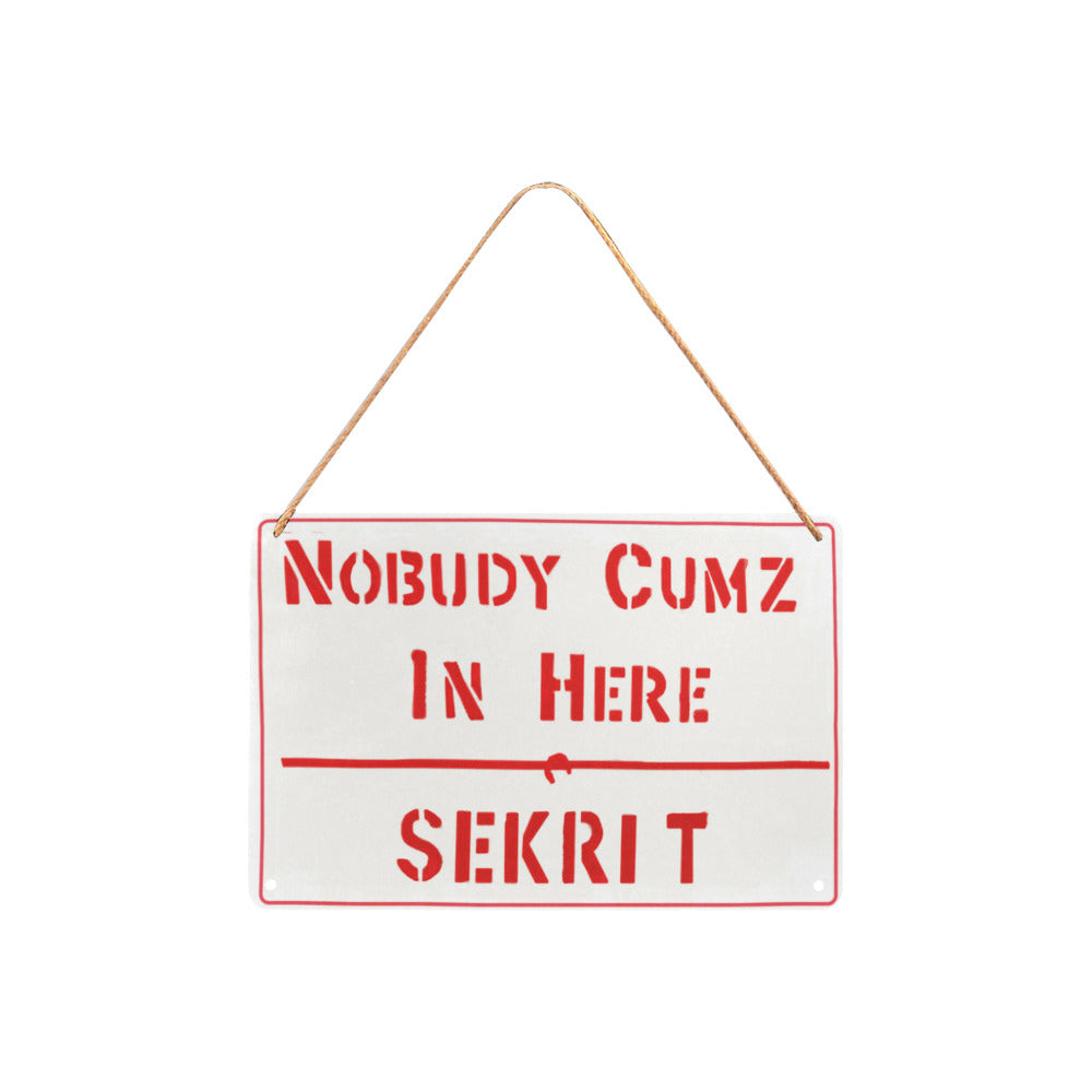 Nobudy Cumz In Here...Sekrit Metal Sign - Retro Eighties Scifi Classic-You can't have anyone disrupting your efforts to get to the 8th Dimension!Rust and fade resistant metal sign. Free Shipping Worldwide. Retro scifi science fiction absurdist classic buckaroo banzai fan prop replica john whorfin cosplay lithgow villain's lair baddie hideout mancave warning caution secret door sign.-16in x 12in-