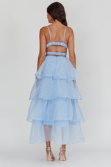Made For You Tiered Ruffle Midi Dress Blue
