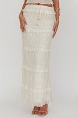 Helios Shirred Sequin Maxi Skirt Beige