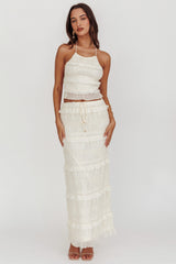 Helios Halterneck Shirred Sequin Top Beige