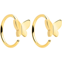 20 gauge gold tone titanium butterfly open hoop earrings