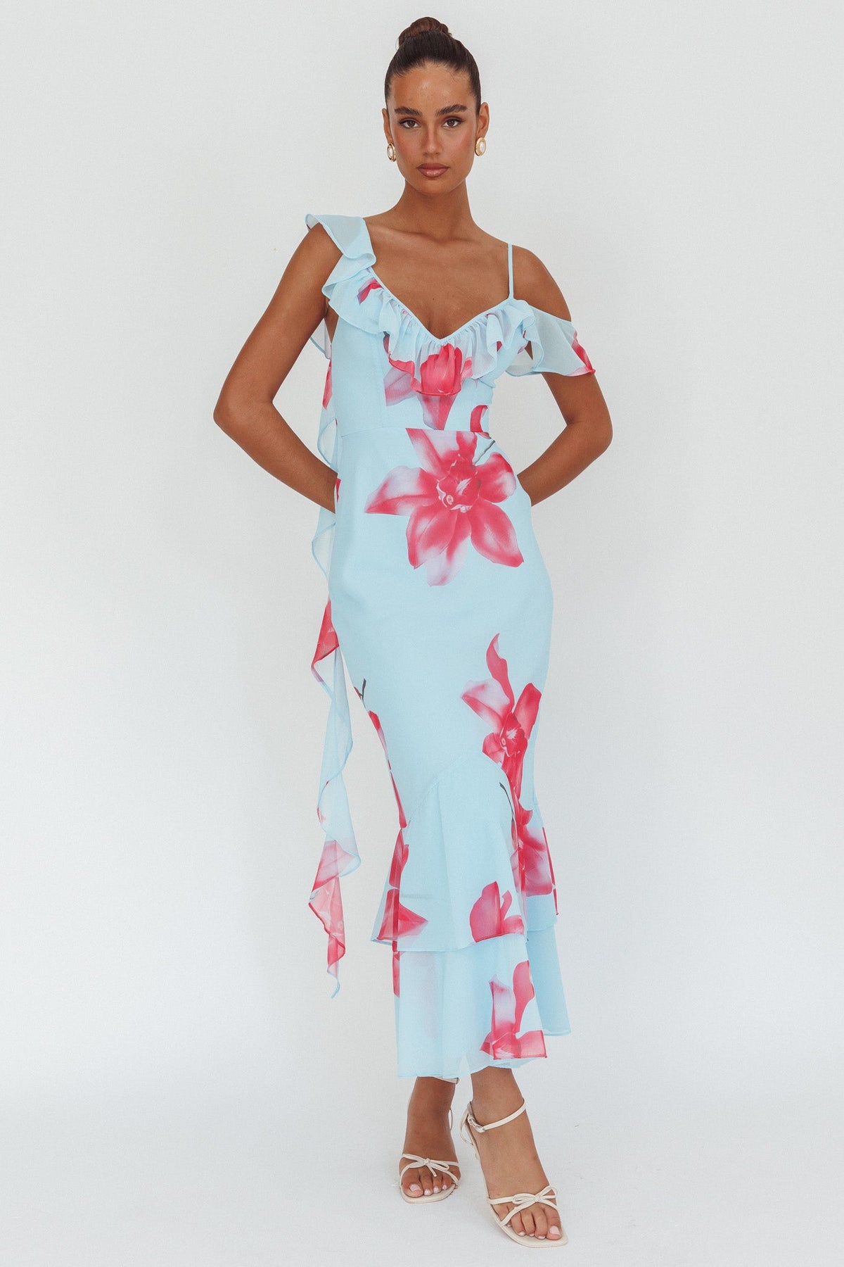 Sun Lover Ruffle Trim Maxi Dress Lily Blue