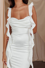 Blushing Ruffle Trim Midi Dress Oyster