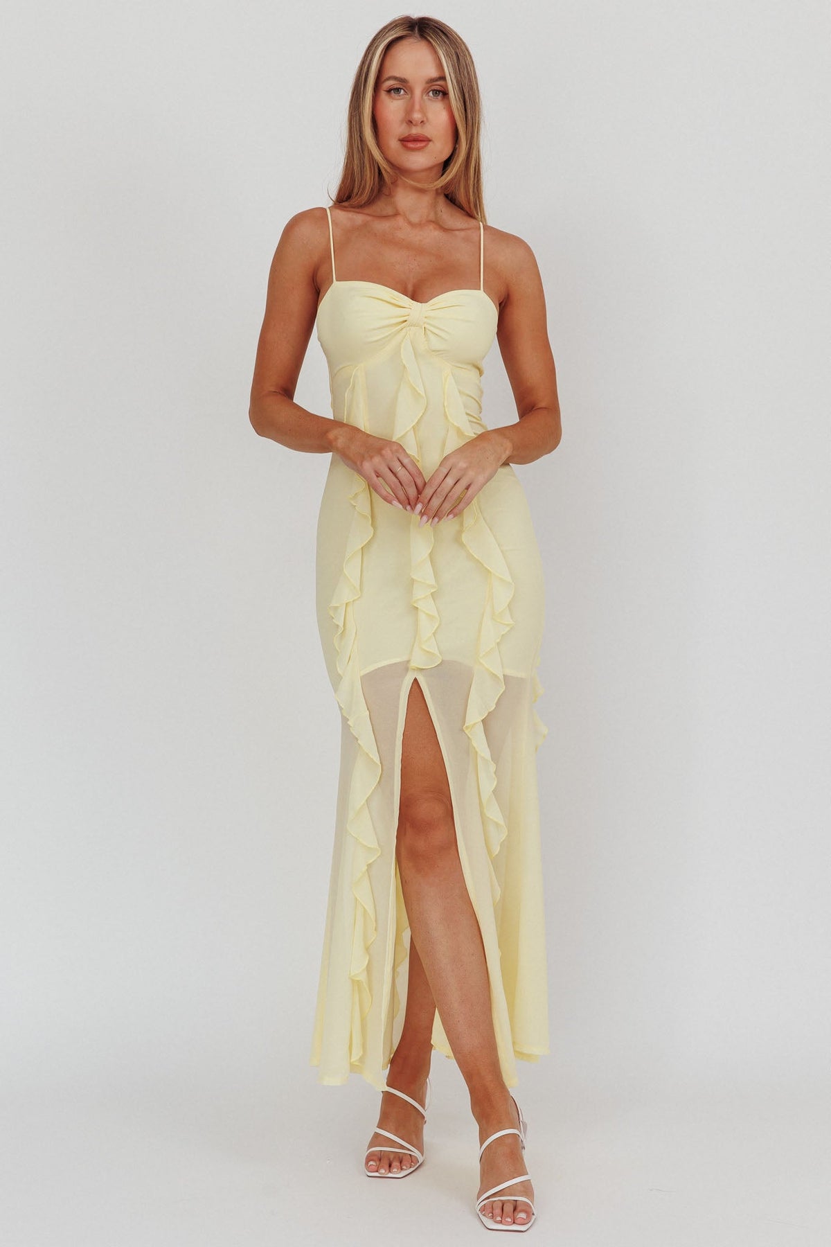 Frannie Vertical Ruffle Maxi Dress Lemon