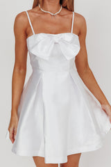 Love Talk Flared Bow Mini Dress White